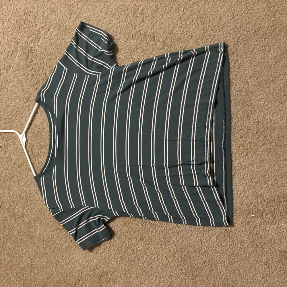 American Eagle Outfitters Green and White Striped Tee